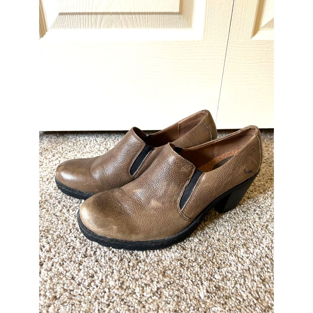 B.o.c. Womens Shoes Size 10 Brown Leather Heeled Comfort Round Toe Pull On Block